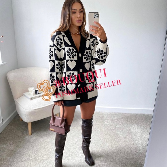 BLOGGERS FAV ZARA V-NECK KNIT JACQUARD JACKET CARDIGAN - Picture 8 of 15